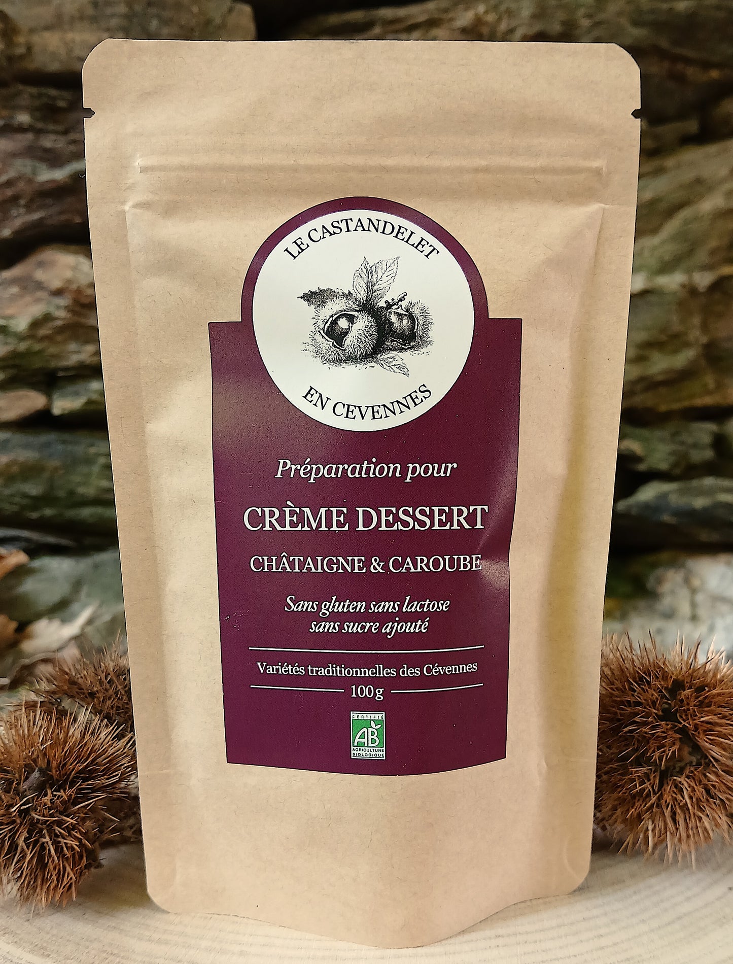 Préparation pour crème dessert châtaigne-caroube