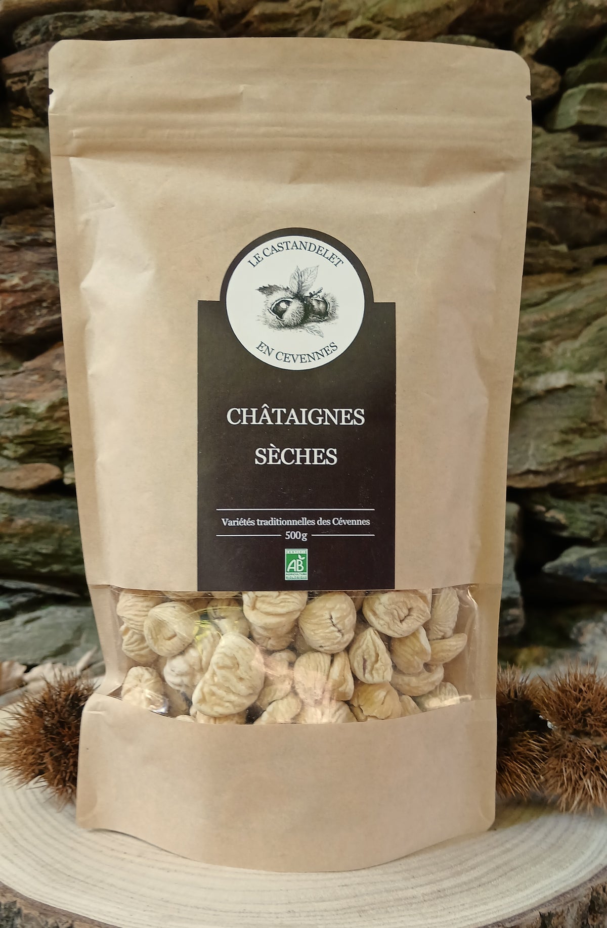 Sachet de châtaignes sèches entières bio des Cévennes, bajanes, 250 g