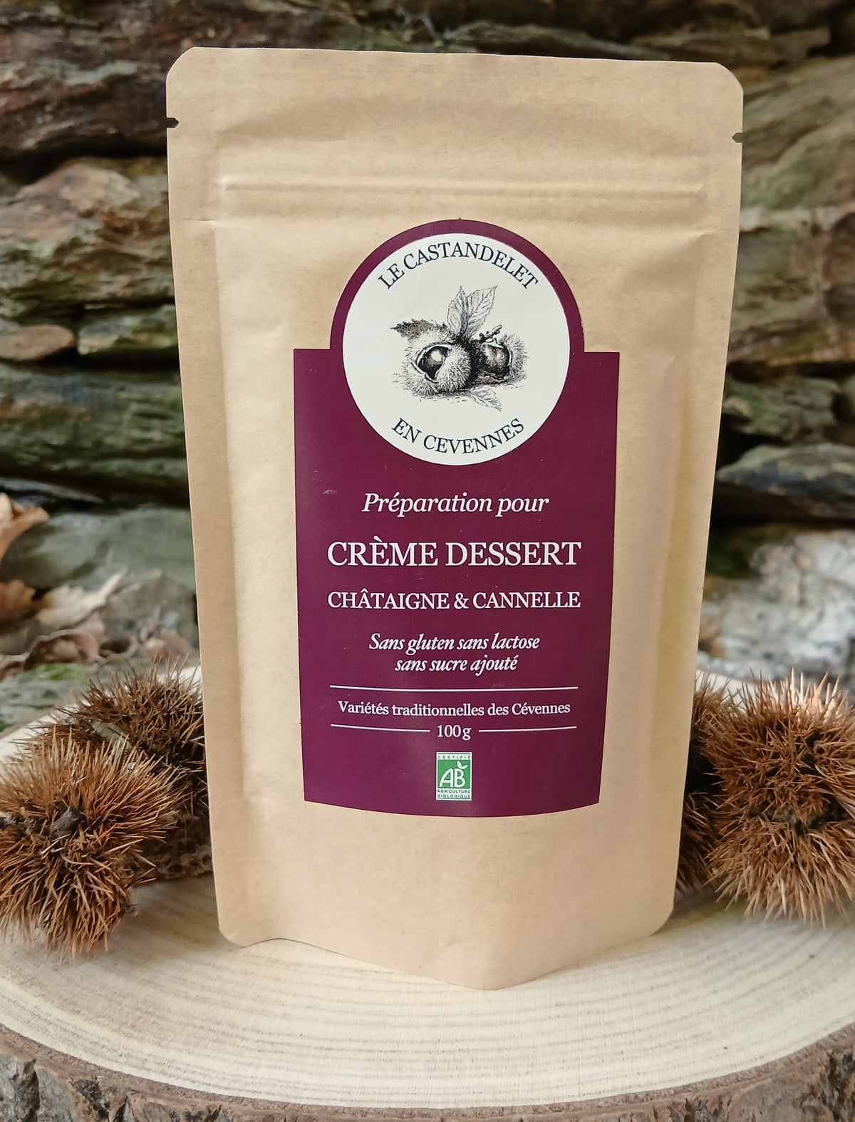Sachet de préparation bio pour crème dessert à la châtaigne des Cévennes et cannelle, 100 g